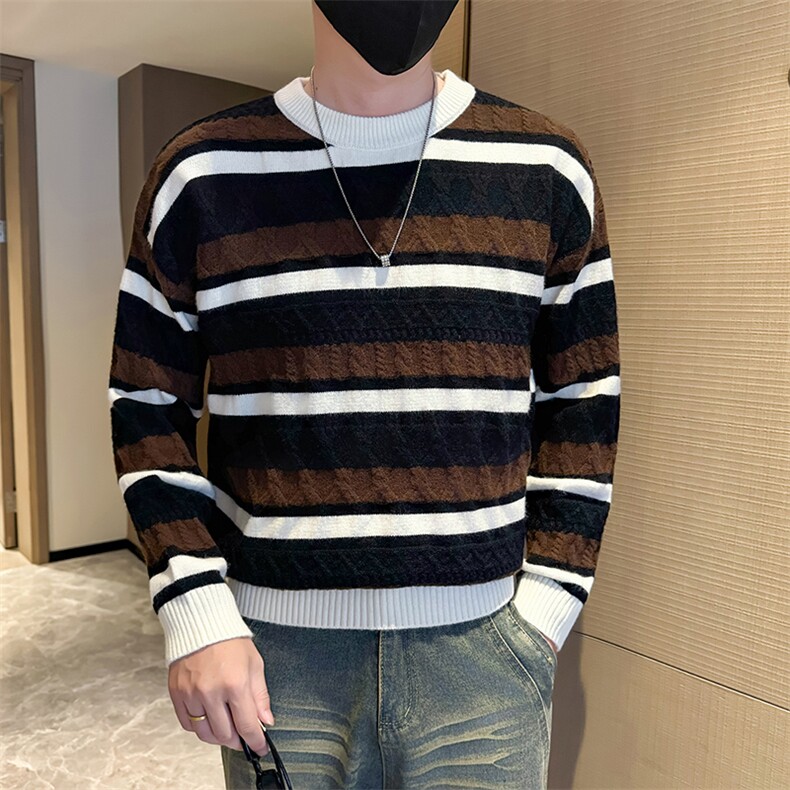 秋冬店主风社会小伙微阔圆领提花针织套头毛衣301A-1/M90/P68,男装针织衫/毛衣,星座301A-1
