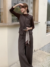 主推现货时髦减龄遮肉显瘦凸显甜酷气质设计感马甲三件套丝巾腰带，女装套装/套裙，尚娜萱