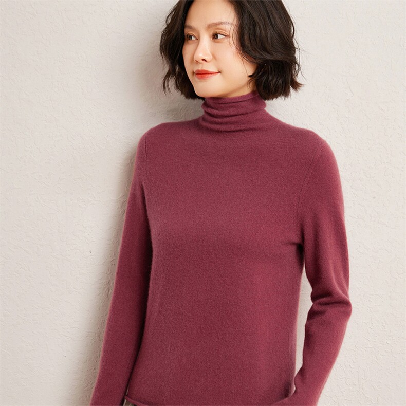 秋冬季35%羊绒65%羊毛休闲百搭12针平面堆堆领羊绒衫,女装羊绒衫,广悦羊绒
