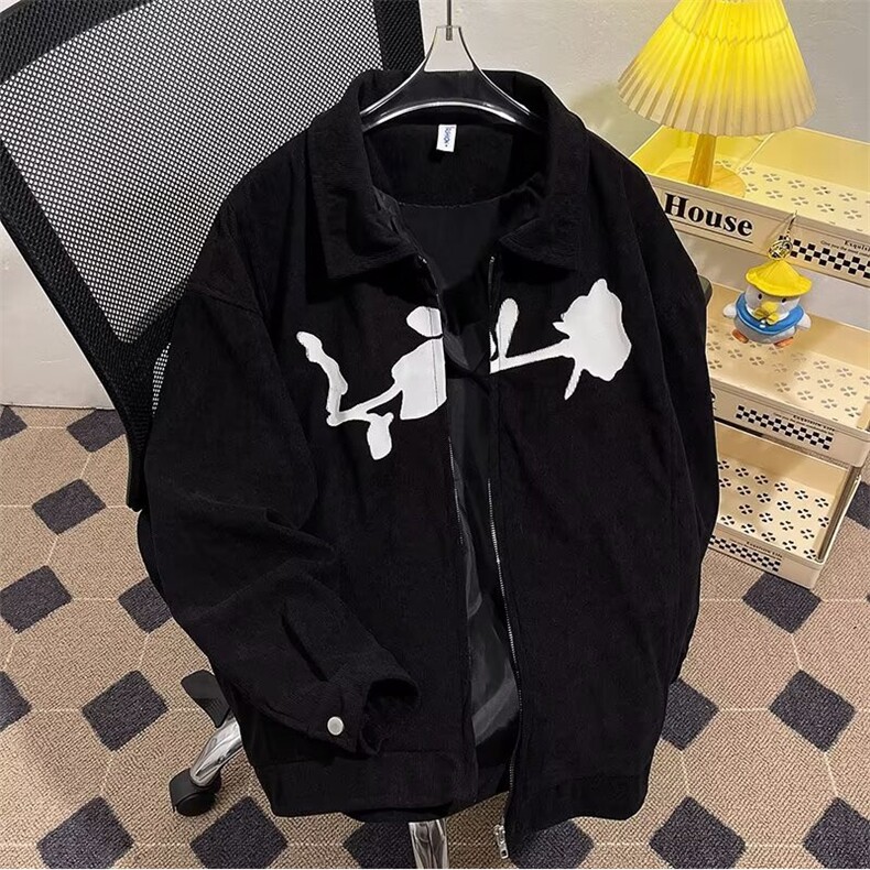 港风秋款男灯芯绒夹克衫印花宽松休闲外套JK1150P55,男装夹克,星座1013-1