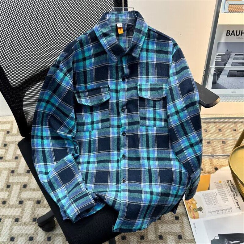 春季格子衬衫男士长袖美式复古潮牌痞帅防晒外套潮流ins衬衣服,男装衬衫,星座1013