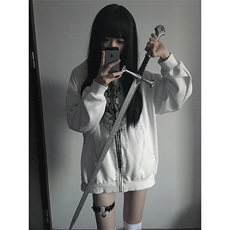 亚文化暗黑系薄款连帽摇滚朋克宽松外套刺青印花上衣女，女装短外套，星座506A