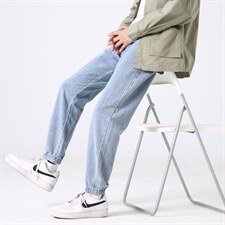 2022！男女直筒港风宽松阔腿松紧腰牛仔裤D888款P32元，男装牛仔裤，星座1202-3（原1218-3）