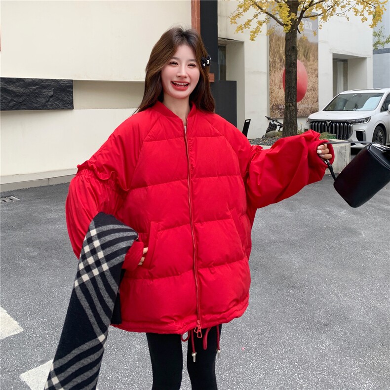 花边拼接白鸭绒棒球羽绒服女2025冬装保暖外套小个子跨年圣诞好看,女装羽绒服,艾米莉亚