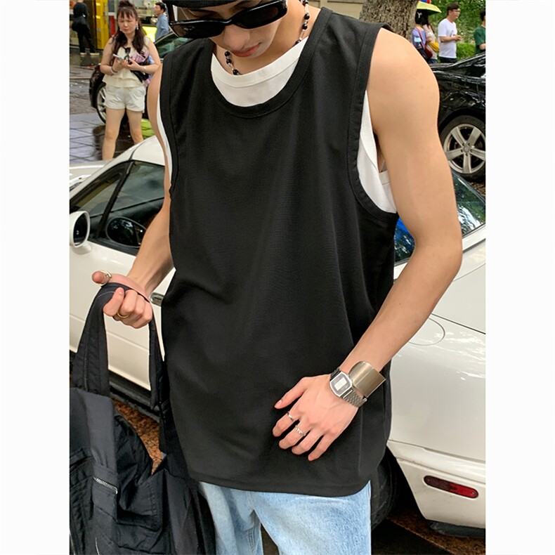 有原图盗图BX2-特P23假两件情侣背心无袖坎肩T恤上衣男,男装背心/马甲,电商B327