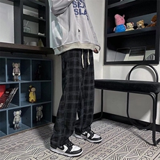 高街ins超火格子裤子男春秋休闲长裤潮牌宽松直筒拖地裤GK32-P33，男装休闲裤，星座1008-1