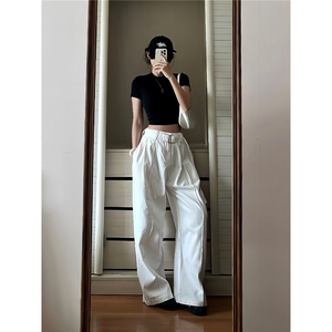 美式复古腰带弯刀男女牛仔裤潮流设计宽松休闲裤XA189-P57