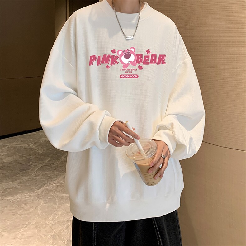 华夫格卫衣圆领卫衣男大码长袖t恤男外套 HW76329-P30加绒款-P40图片