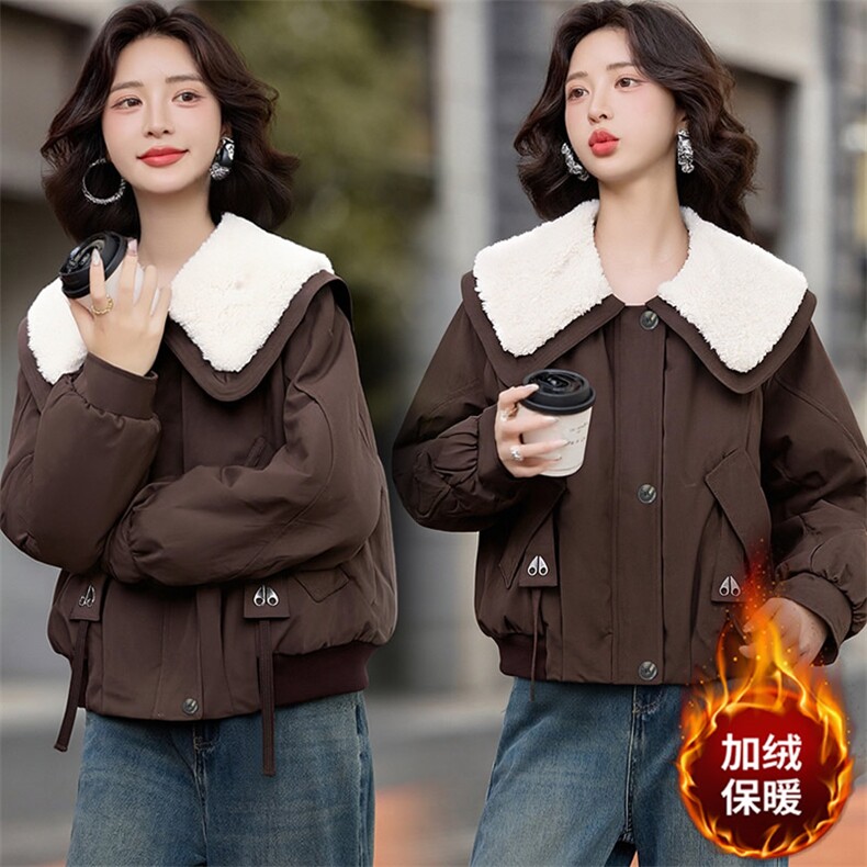 （现货）冬季新款时尚保暖棉服加绒加厚外套娃娃领棉衣女短款,女装棉衣/棉服,韩蔻秀