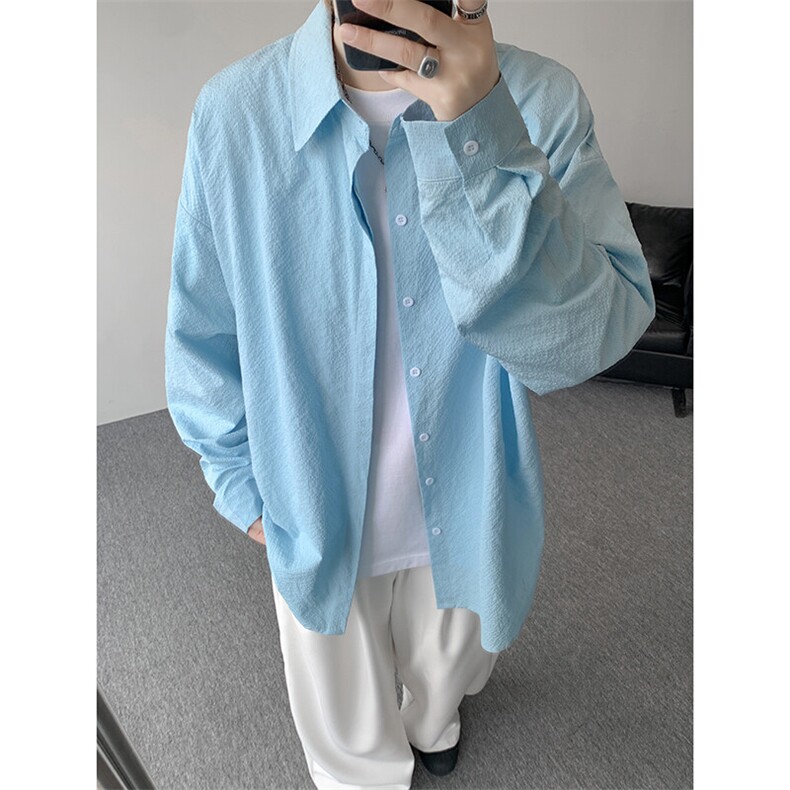 8XL-M泡泡纱盐缩肌理长袖衬衫男夏季冰丝外套防晒衬衣CS29007P40图片