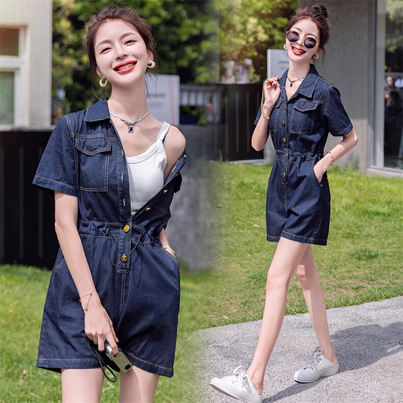 牛仔连体裤2025新款夏装小个子显瘦别致高级感连衣短裤，女装连体裤，瑶迪依秀