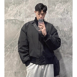 抖音得物 美式潮休闲夹克春季立领纯色复古工装加厚棉服外套MF01图片
