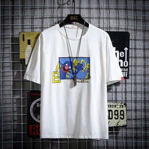 2021夏季新网格风日系大码男已注册卡通印花短袖T恤T1050-P25图片