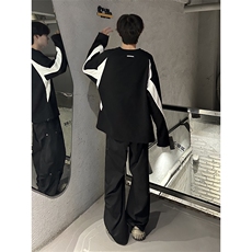 B221美式ins高街暗黑宽松拼接圆领卫衣T恤SY2316-P65控88，男装卫衣，电商B221