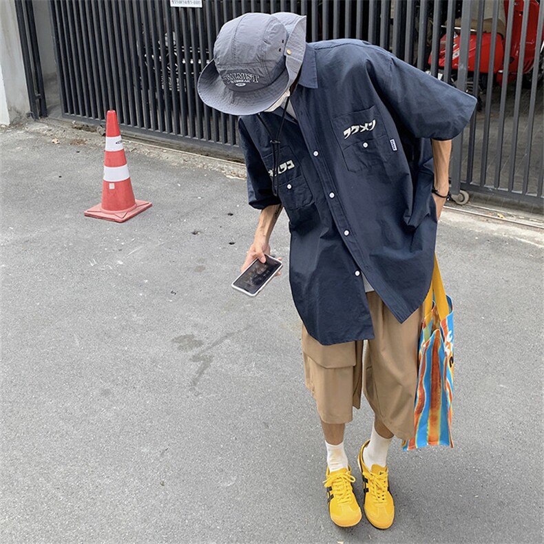 日系短袖衬衫男女夏季新款潮牌复古衬衣设计感cityboy百搭C30-P35,男装衬衫,星座1008