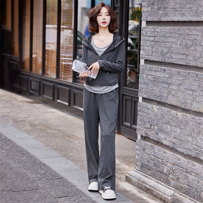 时尚套装女2024早秋季新款洋气运动弹力针织背心阔腿裤两件套,女装套装/套裙,韩蜜菓