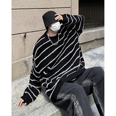 美式复古百搭条纹针织衫男2024秋冬圆领宽松长袖毛衣M1630-P45，男装针织衫/毛衣，星座512-4