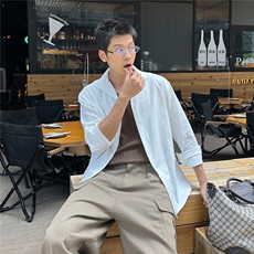 高品质白色V领设计感衬衫男长袖春秋衬衣男士A236-C601-P70，男装衬衫，电商A236
