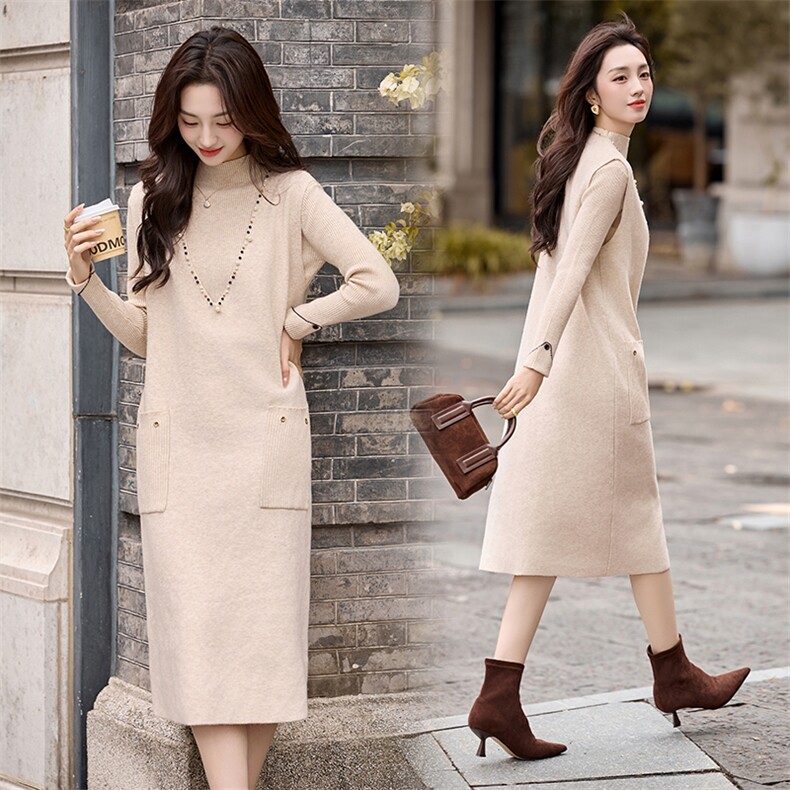 2025年冬季新款订珠毛衣两件套毛衣连衣裙，女装针织衫/毛衣，乐吉娜