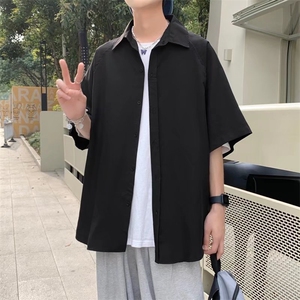 白底平铺男夏季短袖衬衫潮流帅气休闲衬衫C51P29图片