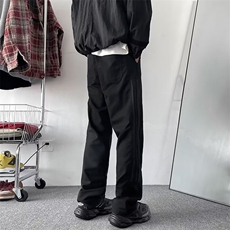 秋款直筒宽松裤拼接色弹力腰抽绳休闲裤简约休闲垂坠感，男装休闲裤，星座410-7