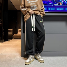 ins侧边拼色加绒运动裤男冬季加肥加大码潮宽松休闲束脚卫裤K62，男装休闲裤，星座310B-1