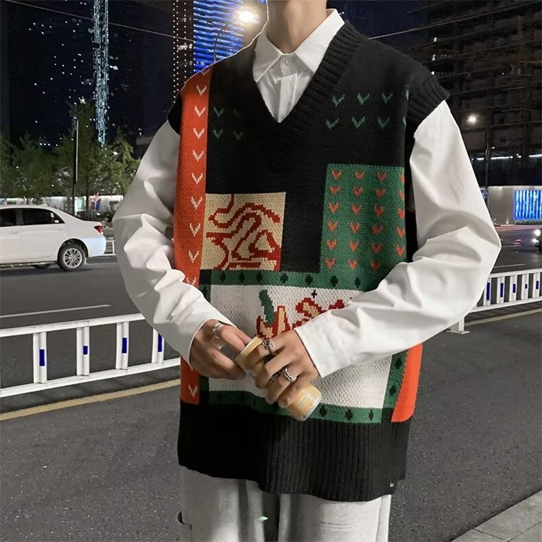 毛衣马甲男港风ins复古绣花V领针织衫春秋季韩版潮流BM21-P40,男装背心/马甲,星座1109-3
