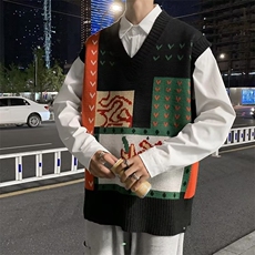 毛衣马甲男港风ins复古绣花V领针织衫春秋季韩版潮流BM21-P40，男装背心/马甲，星座1109-3