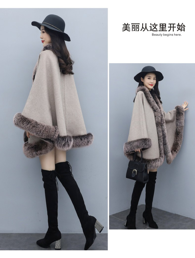 The new autumn and winter cape woolen coat is a versatile mid-length shawl for women, paired with a double-sided woolen cape coat pic 14