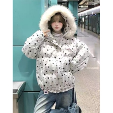 学院风美式毛领星星满印连帽面包服女座山雕棉服加厚棉袄M7843，男装棉衣，星座1116A（原606A-3）
