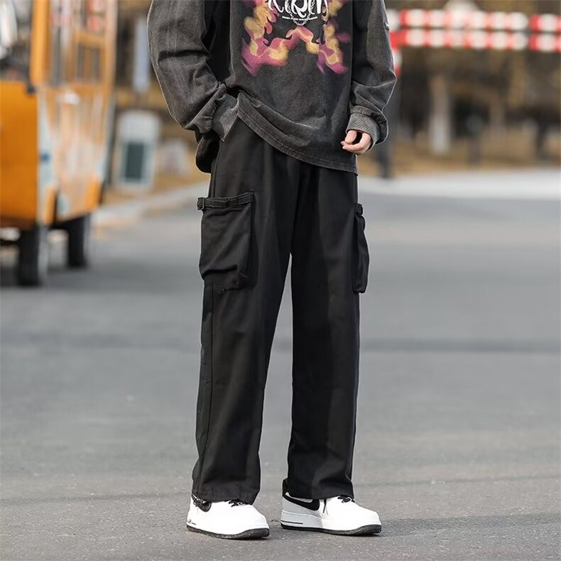 春秋日系潮牌宽松大码工装裤子男新款直筒青少年百搭水洗九分裤，男装工装外套，星座410-7