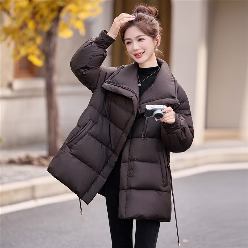 现货，2025新款羽绒服女冬季中长款面包服时尚宽松加厚外套潮,女装羽绒服,尚洛菲