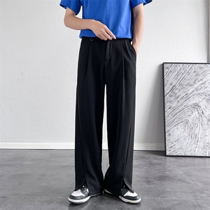 休闲西裤男韩版潮流开衩百搭2023夏季新款ins宽松阔腿裤K2004-P40,高帮帆布鞋穿搭女图片