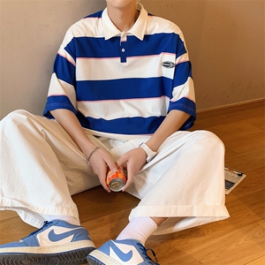!条纹翻领宽松纯棉polo衫短袖男T恤XP221-P40控68图片