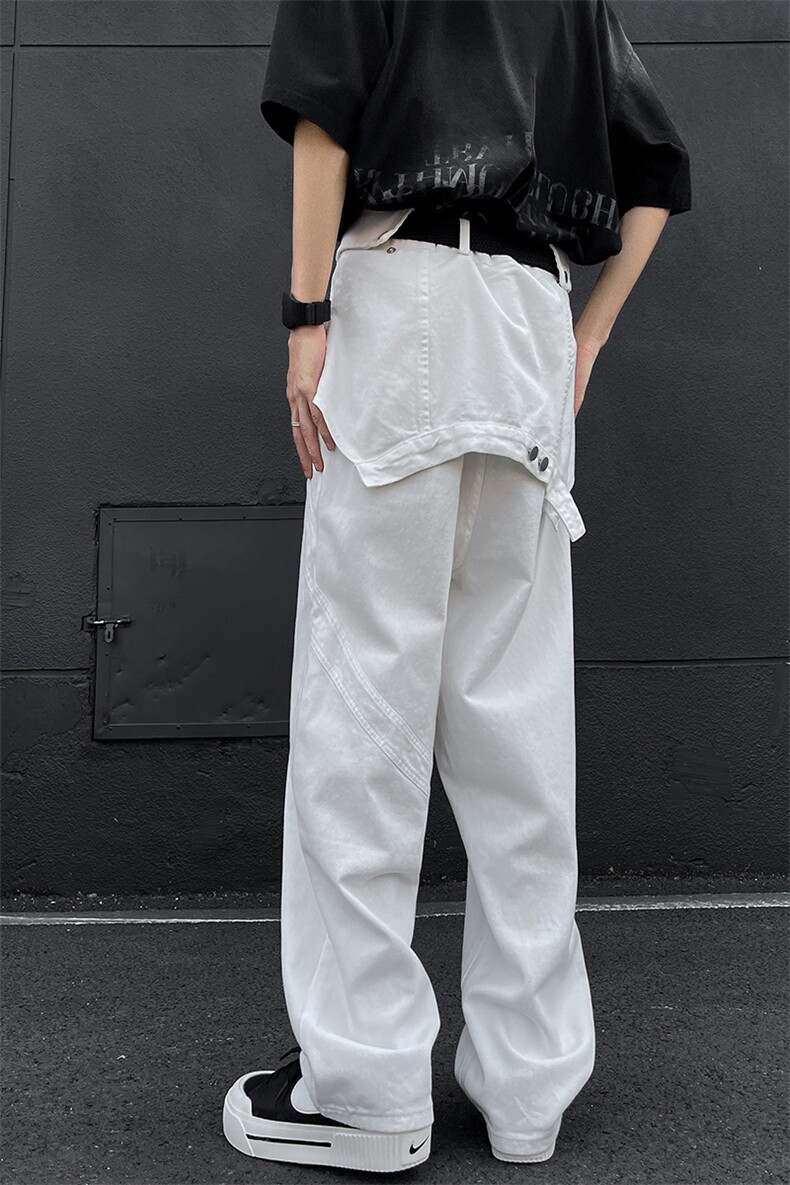 8XL-M特大码假两件牛仔裤男美式高街直通设计感背带裤子K975P68,男装牛仔裤,电商D206-1
