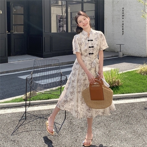 新中式改良旗袍超好看连衣裙女2025夏季新款显瘦时尚盘扣国风长裙图片