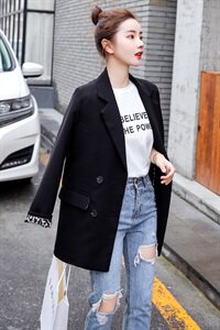 2021春秋季新款时尚简约百搭修身显瘦小西装女外套西装领豹纹翻边袖图片