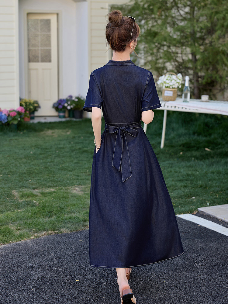 （新款现货）2026夏装时尚气质显瘦文艺蝴蝶结天丝牛仔连衣裙,女装连衣裙,印象茜