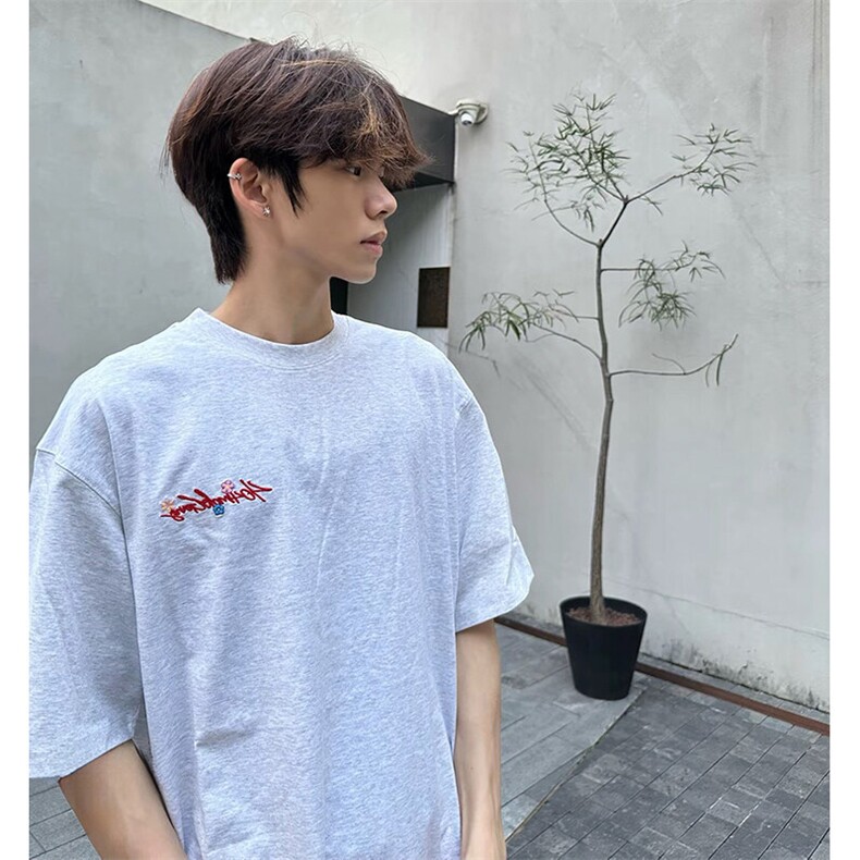 万针全刺绣工艺抖音得物高品质260克重磅纯棉双纱美式高街短袖T恤，男装T恤，电商A486