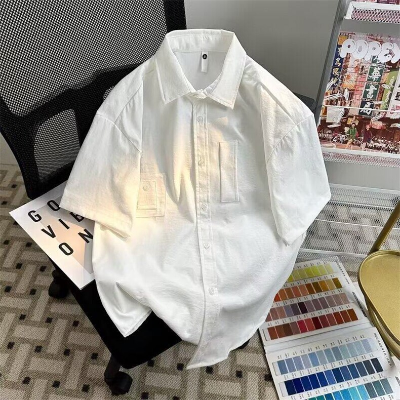 短袖衬衫男夏季薄款宽松上衣服男士潮牌痞帅休闲衬衣外套CC184,男装T恤,星座601-1