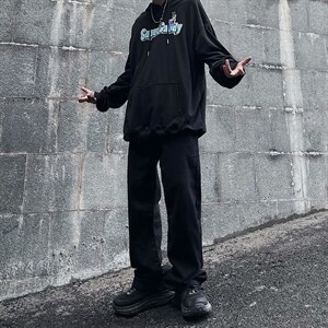 欧美高街字母牛仔裤男潮牌街头hiphop暗黑风裤子K076P40加绒50图片