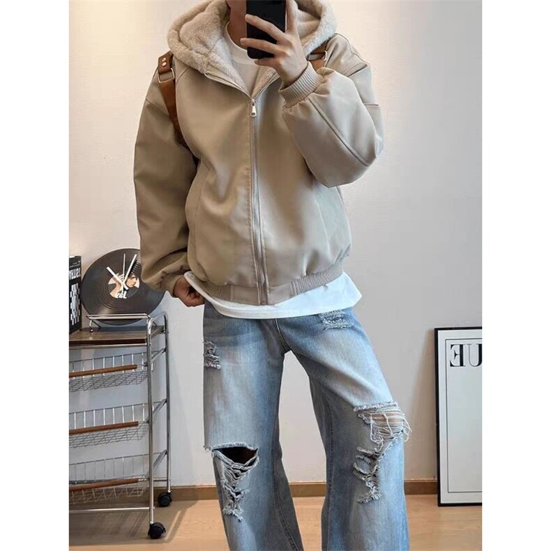 1506A/G6560/P93美式重磅连帽开衫卫衣春秋款廓形立领运动外套，女装短外套，星座1506A