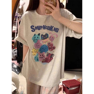 T0674-P25 手绘卡通纯棉印花短袖 学院风男女款上衣图片