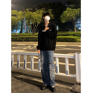 (自家图）秋冬美式复古工装牛仔裤男宽松大码阔腿裤K6080-P65图片
