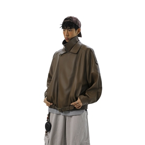 荔枝纹高端双层领廓形设计大码M-5XL机车皮衣JK78095特P118控178图片
