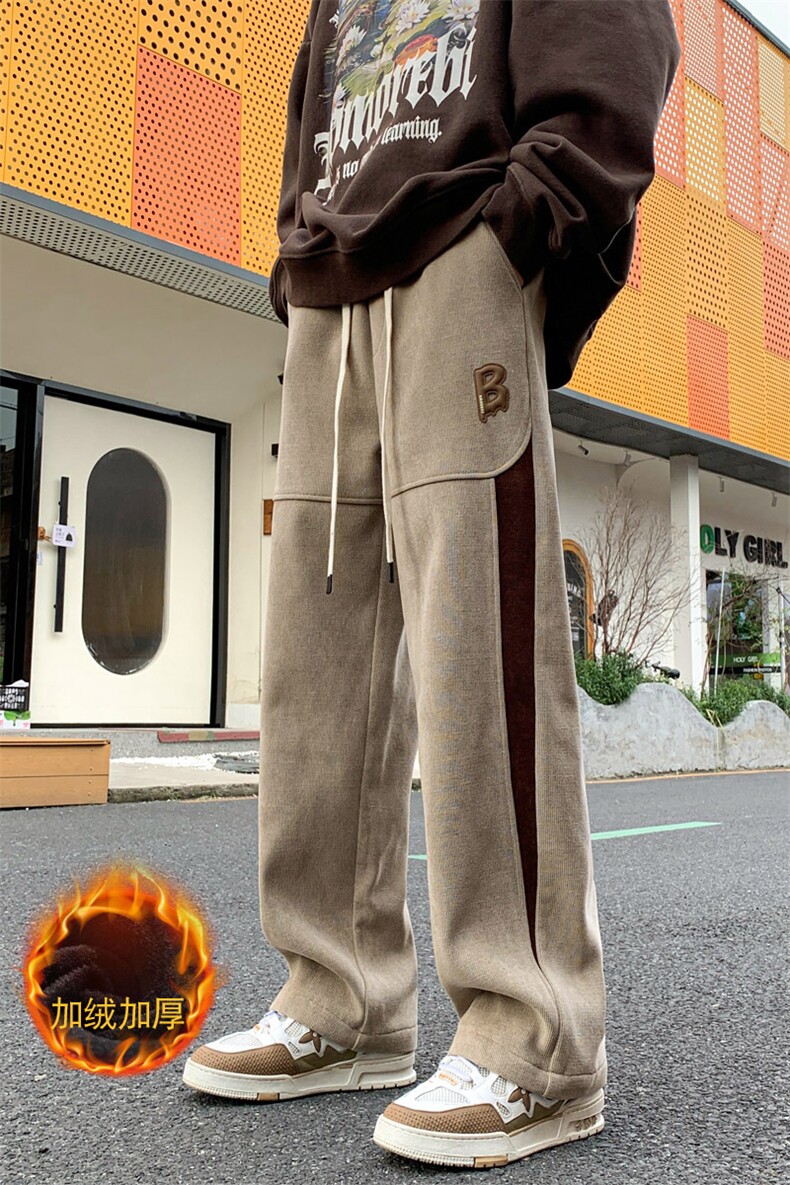 冬季加绒加厚欧棉绒抗起球超细条休闲裤男美式高街拖地裤869-P65,男装卫衣,电商C305A