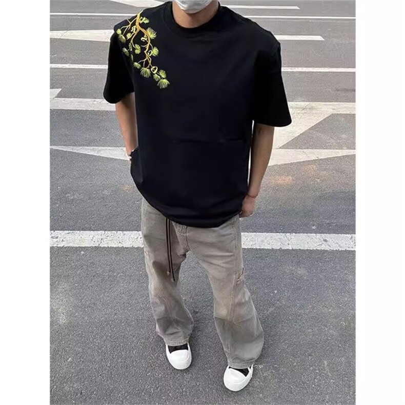 万针全刺绣工艺高品质260克双纱纯棉美式高街宽松短袖T恤特P33,男装T恤,电商A486