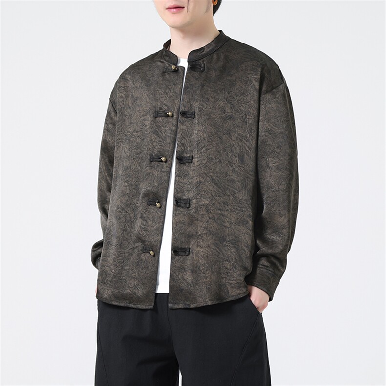新中式春夏新品简约衬衫复古高级垂感风立领长袖衬衣31218,男装衬衫,星座305A（原312A-1）