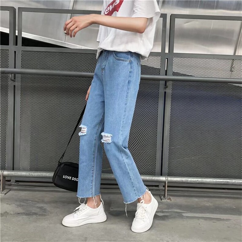 1506A/G0160/P38破洞牛仔裤女秋冬季新款宽松韩版高腰显瘦,男装牛仔裤,星座1506A
