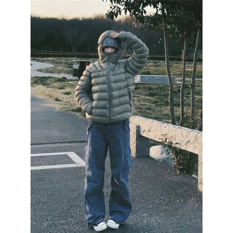 AA2106P115美式轻薄排骨羽绒服男冬季加厚保暖连帽外套,男装羽绒服,电商B323A